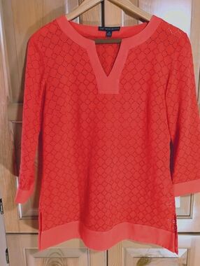 346 Brooks Brothers Bright Tangerine Eyelet Knit Tunic